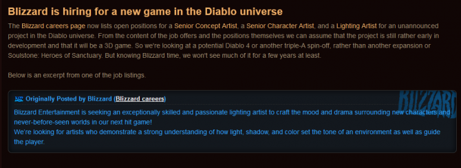 Blizzard работает над новой игрой во вселенной Diablo