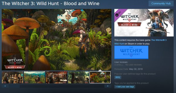 Steam «проговорился» о дате выхода Blood and Wine для The Witcher 3: Wild Hunt