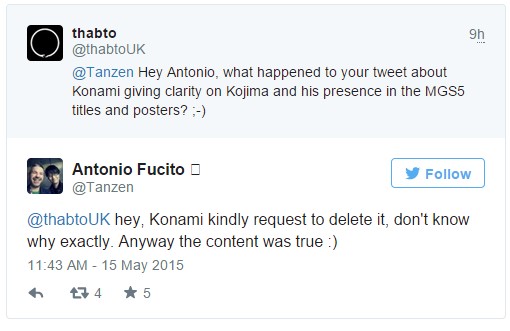 Konami попросила журналиста удалить твит об упоминании в MGS V Кодзимы