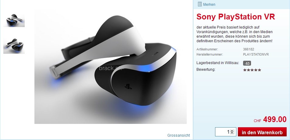 Слух: Стоимость PlayStation VR составит порядка 450-500 евро