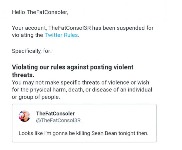 Twitter заблокировал пользователя за угрозы игровой версии Шона Бина