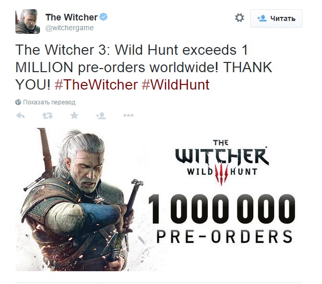 The Witcher 3: Wild Hunt собрал более 1 миллиона предзаказов