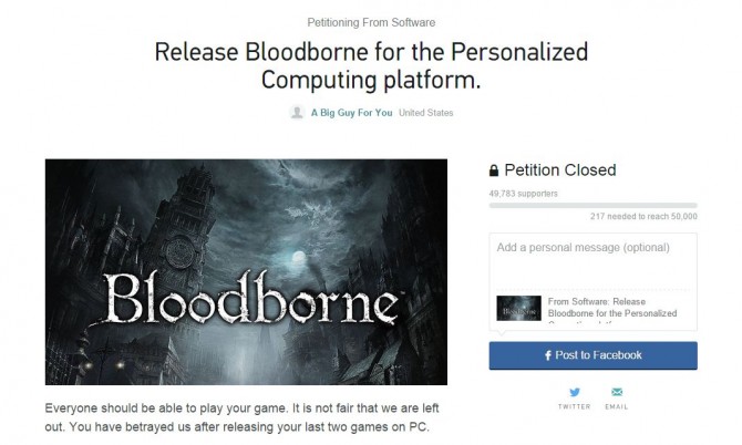 Безнадежная петиция по Bloodborne потерпела провал