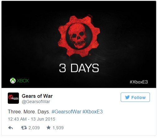 Официальный твиттер Gears Of War начал обратный отсчет до Е3